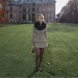 Fur Collar Coat And Mini Skirt Set-Outfit