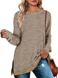 / Winter 2023 New Round Collar Color Open Fork Top Loose Head T-Shirt And Long Sleeves-Outfit