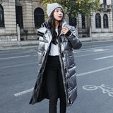 Women Winter Coat 2022 New Winter Hooded Jacket Black Long Down Cotton Jacket Loose Warm Glossy Women's Parka Snow Coat