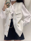 New Spring All-Matching Slim Fit Solid Color Vest Tweed Jacket Vest Women's Fashion Single-Breasted Tassel