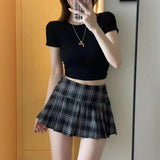 Fongt Vintage Lattice Bran Skirt Girl Summer Babes Thin High Waist Ultra-Short Skirt College Style JK Skirt
