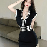 Temperament Pink T-Shirt Vest Dress Girl Summer Babes V Sexy Babes Short Skirt Pocketed