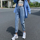 Fongt Jeans Women's Fall Women 2024 New High Waist Slim Versatile Loose Straight Dad Turnip Pants-Outfit