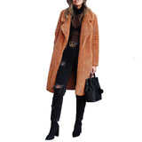 Fongt Women's Autumn And Winter Long Sleeves Collar Double-Sided Lady Plush Coat Long Coat Lamb Velvet Coat