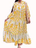 Fongt Large-Size Women's New Temperament Printed Shirt Dress Bohemian Dress