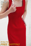 Square Collar Black Dress Women Fashion Sleeveless Solid Elegant French Midi Dresses Ladies Office