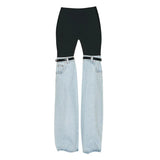 Design Sense Splicing Jeans Autumn 2024 New High Waist Straight Wide Leg Fashion Personality Chic Pants Female TH1098-Outfit