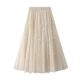 Fongt Gentle Fairy Design Feeling Bow Net Autumn Winter Display Thin Waist Half Body Skirt 0883