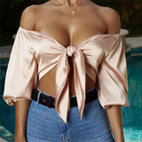 Sleeve Crop Top Lantern Sleeve