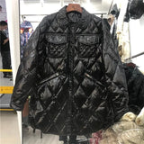 In 2024 Autumn And Winter New Light Down Jacket Female Diamond Lattice Collar Temperament Show Thin White Duck Down Coat Tide-Outfit