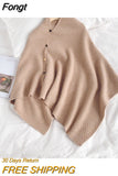 Women Versatile Knitted Scarf Solid Wraps Poncho Sweater with Buttons Autumn Winter Warm Shawl Cape