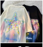 Pink Flower Stars Cartoon T Shirts Lovely Girls Loose Casual Cotton Tops Streetwear Oversized Summer Tee Korean
