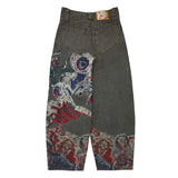 Ancient Bat Pattern Embroidered Loose Jeans Men's Street Y2K Pants Lazy Jeans-Outfit