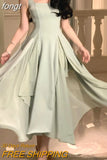 Sleeveless Female A-line Dress Summer Ladies Vestidos Spaghetti Strap Slim Waist Mesh Patchwork Women