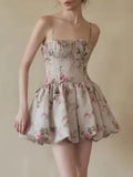 Fongt Feel Dress 2025 Elegant Wind Print High Belt Design Short Sling Princess