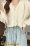 Knitted Short Jacket Women Sweaters Cardigan Solid V Neck Lantern Sleeve Button Fashion Soft Autum Cropped