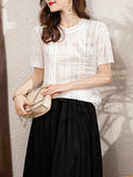 Style Short Sleeve Cotton Shirt Tops Hollow Out Shirt 2023 Summer Fashion S-4XL Loose White Blouse Women Clothes