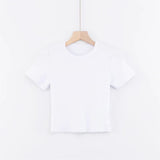 Trendy Women's T-Shirt Summer New Round-Neck Short-Sleeved Solid Color Short Navel Slim Pullover-Outfit
