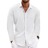 Fongt Men's Linen Long-Sleeved T-Shirt Loose Sweatshirt Solid Long-Sleeved Cotton Shirt Men's Large Size Men's