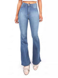 Spring And Summer Women Slim High Waist Washed Horn Jeans-Outfit