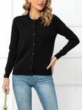 Fongt And Autumn Solid Color Round Collar Single Buckle Sweater Coat Casual Long-Sleeved Knitted Shirt Woman