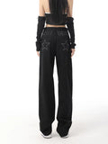 Five Pointed Star Straight Women Black Jeans European and American Style Design High Waist Wide Leg Length All Match