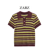 Fongt Homemade New Women's Classic Striped POLO Collar Blouse 9588032