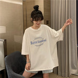 Fongt 2024 New Korean Version Retro Medium Long BF Wind Loose Large Size Net Red Ins Short Sleeve T Shirt Top