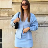 Fongt Women's ZA Autumn/Winter New Sleeve Knitted Coat Knitted Miniskirt Set