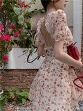Floral Dress Women Backless Vintage Elegant Temper French Stylish Aesthetics Gentle Design Платье Женское Sweet Fashion