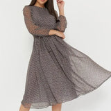 O-neck Lantern Sleeve Elastic Waist Sashes Slim A-line Party