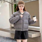 Korean Version Of The New Baseball Uniform Down Cotton Uniform Collar Short Women Winter Thick Small Loose Coat Padded Clothes-Outfit