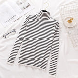 Vintage Black and White Striped Knitted Sweater Long Sleeve Turtleneck Slim Warm Casual Pullover 2021 Winter Fashion
