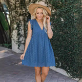 Fongt New Lace Jacquard Hollow-Out V-Neck Dress With Cloth Shorts In Her Pocket-Outfit