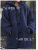 Fongt Pure Color Loose Autumn And Winter Warm Sweater Jacket Long-Sleeved Knitted Long Hoodie Number Women's
