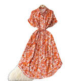 Chiffon Dress 2024 New French Waist Reduction Single-Breasted Medium-Length Shirt Skirt-Outfit
