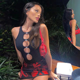 Women Fashion Hollow Out Sleeveless Bodycon Bodysuits Sexy Buttons Slim Playsuits 2021 Summer Autumn Y2K Clothes
