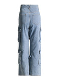 Personalized Retro Style Trousers 2025 Summer New High-Waist Multi-Pocket High-End Straight Water Wash Jeans