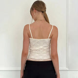 Fongt Desire Sweet Wind Lace Splice Draw Pleated Bow Sling Female New V Collar Slim Small Vest-Outfit