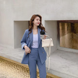 Fashion Spring Summer Women Office Lady Slim Blazer Pants Two-Piece Set Suits