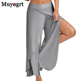 Wide Leg Pants Women Capris Solid Loose Bloomers Fitness Dance Wear Split Trousers Plus Size Pants Elastic