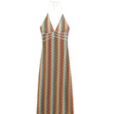 Fongt Women's Explosive V-Neck Crochet Sling Striped Back Dress Party Is Thin