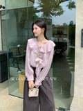 Fongt Xixi 2025 Autumn White Label Thin Temperament Hundred Lotus Leaf V Collar Chiffon Shirt Long-Sleeved Shirt Lady 89573