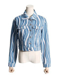Fongt Street Short Jacket Spring 2024 New Lapel Word Button Wave Color Women's Denim Jacket-Outfit