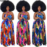 4XL 5XL Plus Size Summer Print Halter Long Maxi Dress African Dresses for Women Clothing Sexy High Split Robes Femme