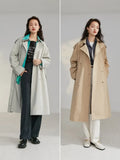 Suit Collar Full Regular Sleeve Long Straight Trench Office Lady Solid Spring Double Breasted Mid-length