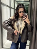 Fongt Fall Fashion Collar Three-Color Fur Integrated Long-Sleeved Jacket Women's B88788