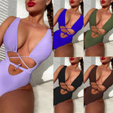 Fongt Bikini Conjoined Bikini Bikini Hollowed-Out Strap One-Piece Bathing Suit QCA992-Outfit