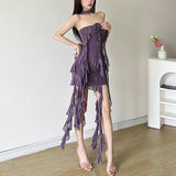 Fongt Summer Women's Wear One Word Collar Hottie Slim Slim Wave Edge Hanging Neck Dress-Outfit