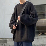 Oversized O-neck sweater students fashion loose wild black